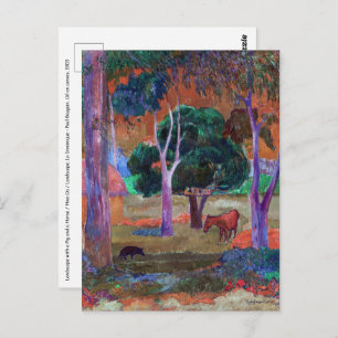 Cartão Postal Paul Gauguin - Paisagem com um Porco e um Cavalo