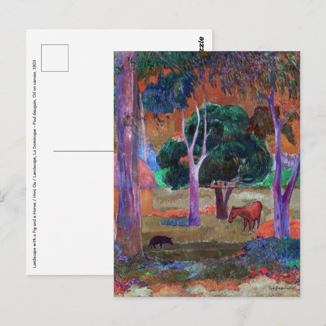 Cartão Postal Paul Gauguin - Paisagem com um Porco e um Cavalo (Frente/Verso)