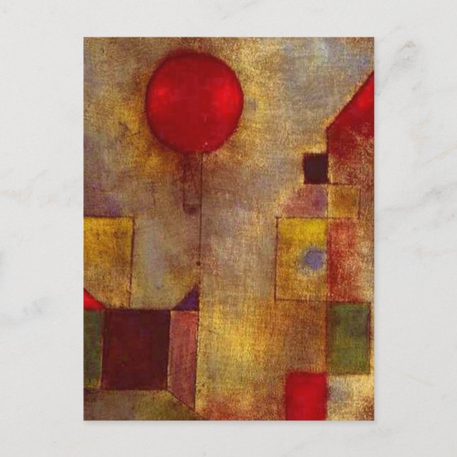 Cartão Postal Paul Klee Red Balloon Abstrato Arte Colorida (Frente)