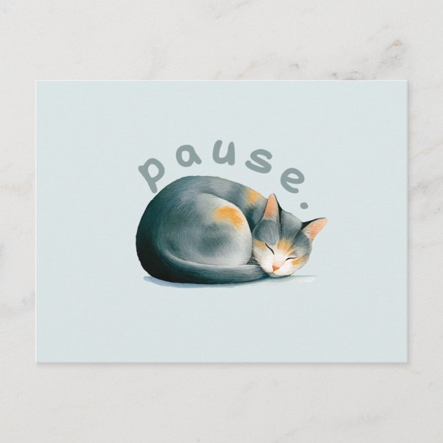 Cartão Postal Pausar. Design do Gato Adormecido (Frente)
