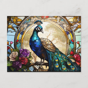 Cartão Postal Pavão com Ilustração Abstrata de Rosas