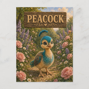 Cartão Postal Pavão Livro de Histórias Bebê Berçário Animal