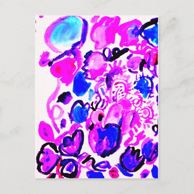 Cartão Postal Pavão roxo aquarela (Frente)