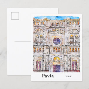 Cartão Postal Pavia Itália Viagem Watercolor Drawn