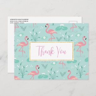 Cartão Postal Paviel Pink Flamingos Padrão Verde Obrigado