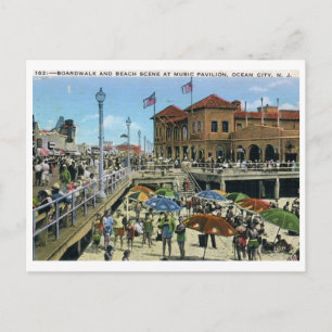 Cartão Postal Pavilhão de Música, Ocean City, NJ Vintage