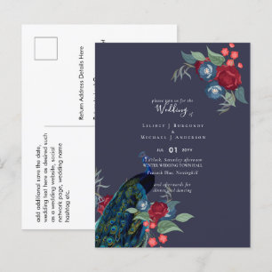 Cartão Postal Pavock Blue Burgundy Orçamento do Casamento outono