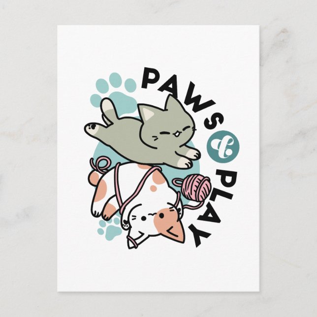 Cartão Postal Paws and Play – Adorable Cat Illustration (Frente)