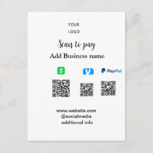 Cartão Postal Paypal Cashapp venmo scanear para pagar QR adicion