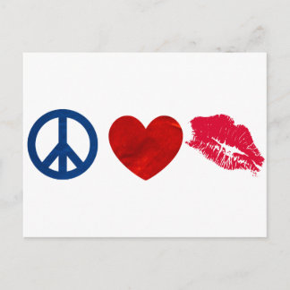 Cartão Postal Paz, Amor, Beijo Lipstick