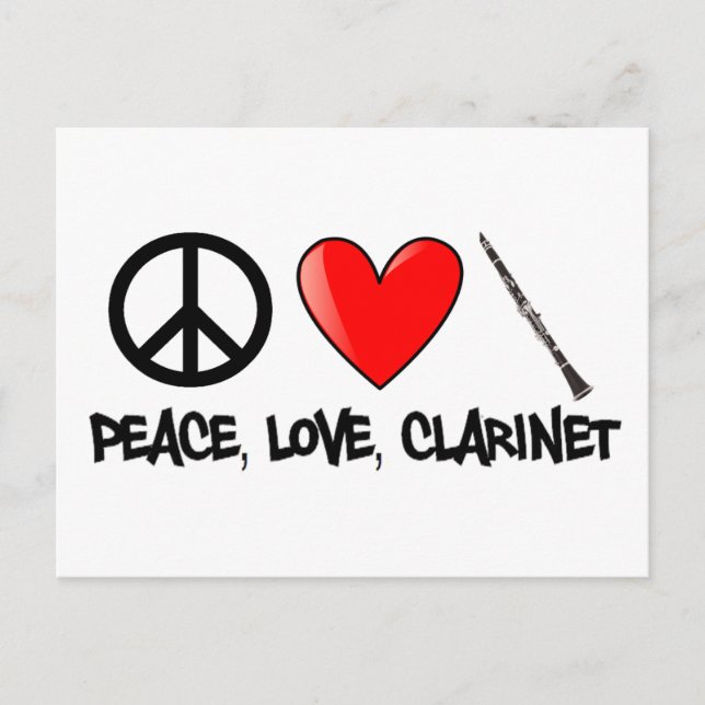 Cartão Postal Paz, Amor e Clarinete (Frente)