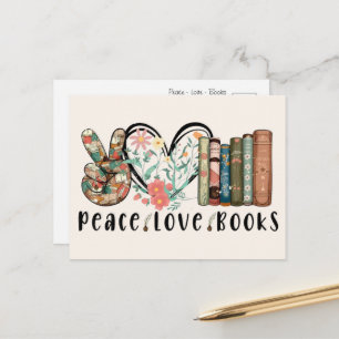 Cartão Postal Paz, Amor e Livros