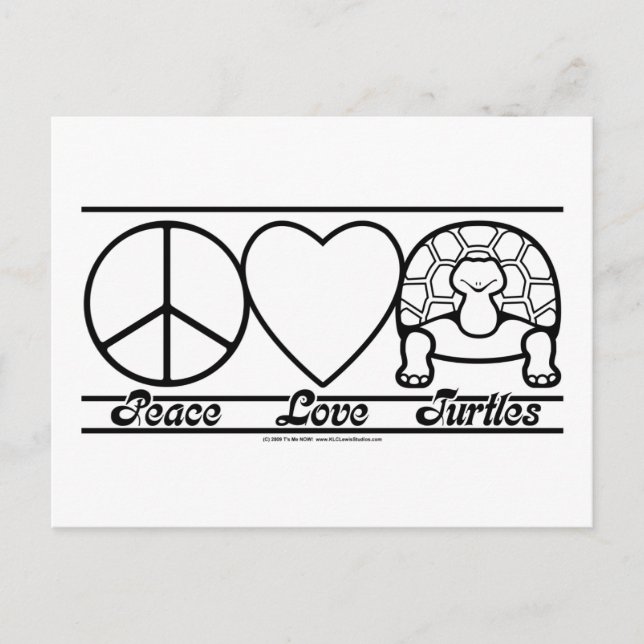Cartão Postal Paz, Amor e Tartarugas (Frente)