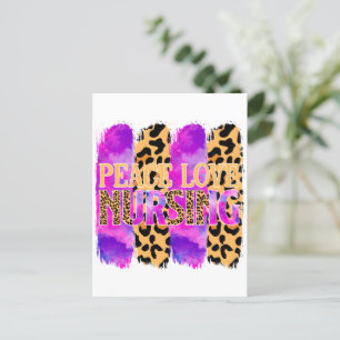 Cartão Postal Paz Amor Enfermagem – Design de Enfermeira Fofa (2