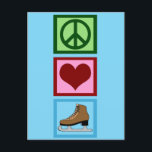 Cartão Postal Paz Amor Ice Skating<br><div class="desc">Cartões postais de patinação de gelo para uma bailarina de gelo que gosta de sinais de paz e corações. Um cartão postal bonito de patinador de gelo este Natal para um patinador de figuras.</div>