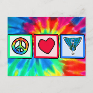 Cartão Postal Paz, Amor, Peacocks