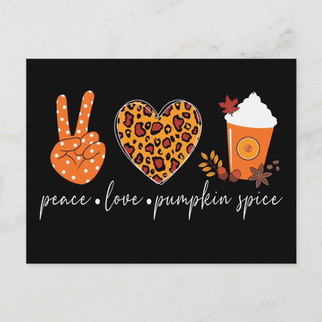 Cartão Postal Paz Amor Pumpkin Spice Ação de Graças (Frente)