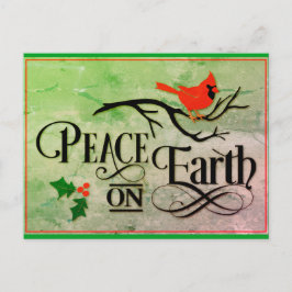 Cartão Postal Paz de Natal na Terra Cardinal Watercolor