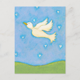 Cartão Postal Paz e Amor - Corações de pássaros divertidos arte 