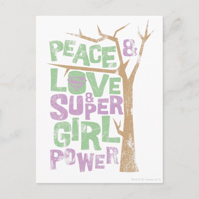 Cartão Postal Paz e Amor e Poder Supergirl (Frente)