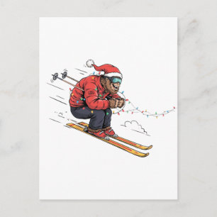Cartão Postal Pé Grande Sasquatch Esquiando Natal Gelo Esquiando
