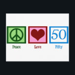 Cartão Postal Peace Love 50th Birthday Festa Cute<br><div class="desc">Bonito presente de quinquagésimo aniversário.</div>