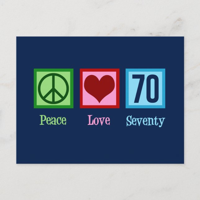 Cartão Postal Peace Love 70 Birthday (Frente)