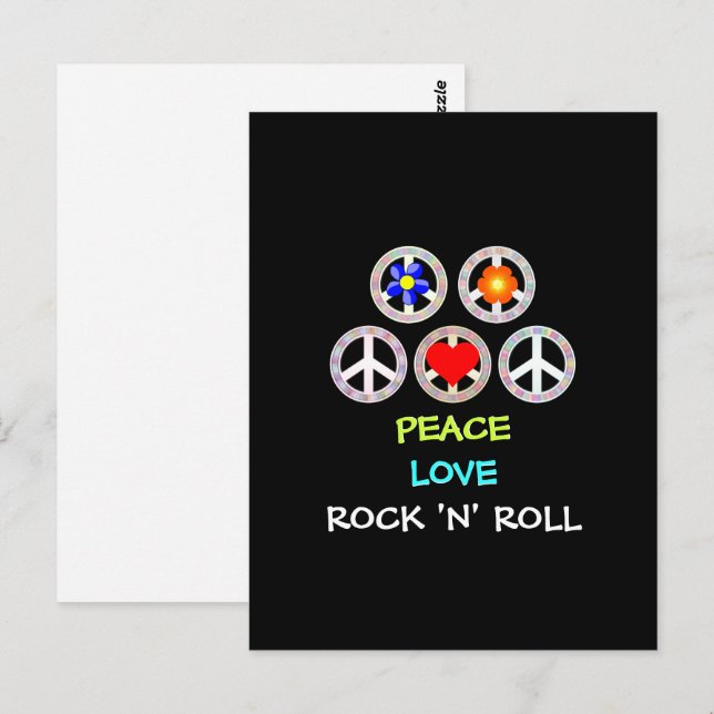 Cartão Postal Peace, Love and Rock 'n' Roll, (Frente/Verso)