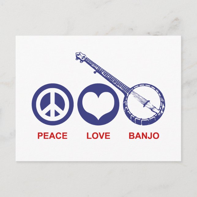 Cartão Postal Peace Love Banjo (Frente)