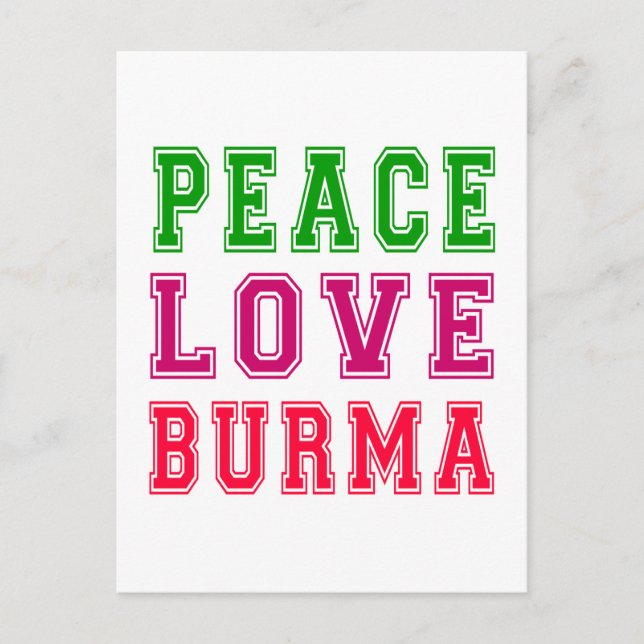 Cartão Postal Peace Love Burma. (Frente)
