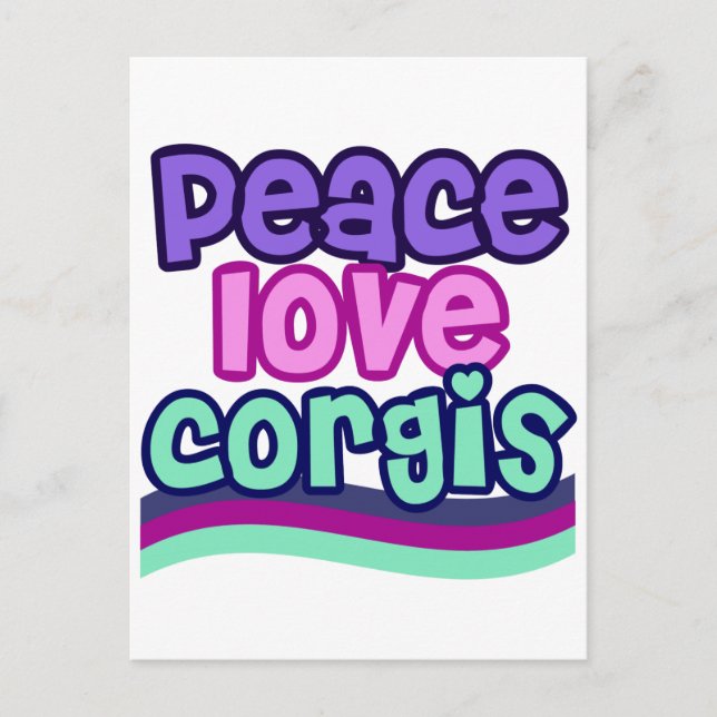 Cartão Postal Peace Love Corgi Retro (Frente)