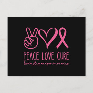 Cartão Postal Peace Love Cure Pink Ribbon Warrior Cancer