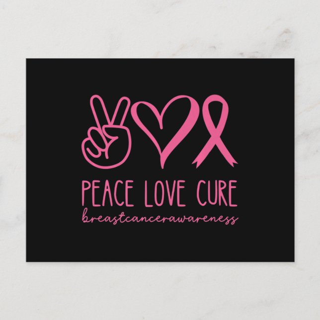 Cartão Postal Peace Love Cure Pink Ribbon Warrior Cancer (Frente)