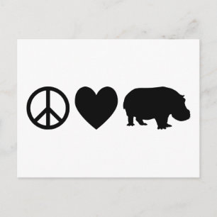 Cartão Postal Peace Love e Hippos