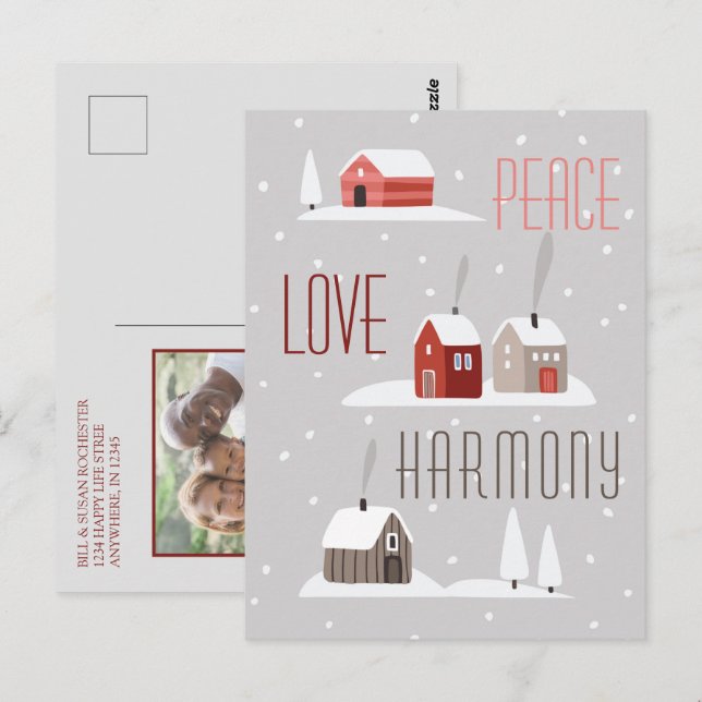 Cartão Postal Peace Love Harmony Retro Christmas Holiday Photo (Frente/Verso)