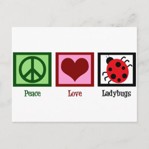 Cartão Postal Peace Love Ladybugs