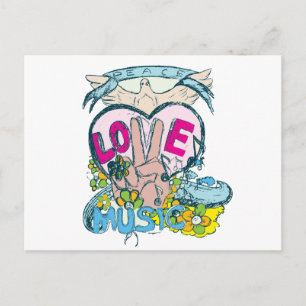 Cartão Postal peace love music retro hippie vetor art