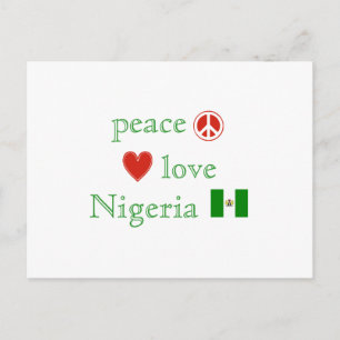 Cartão Postal Peace Love Nigéria Heart and Nigerian Flag