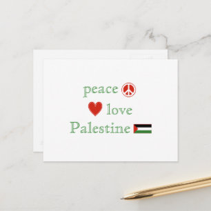 Cartão Postal Peace Love Palestine Heart and Palestine Flag