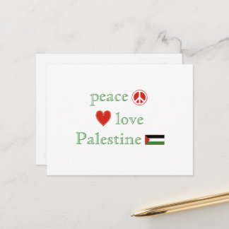 Cartão Postal Peace Love Palestine Heart and Palestine Flag