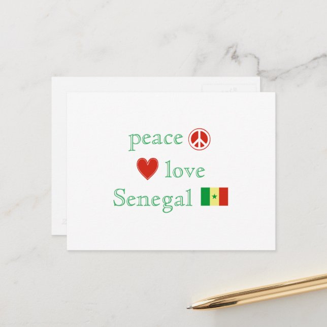 Cartão Postal Peace Love Senegal Heart and Senegal Flag (Frente/Verso In Situ)