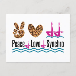 Cartão Postal Peace Love Synchro Synchronized Nadando Artístico
