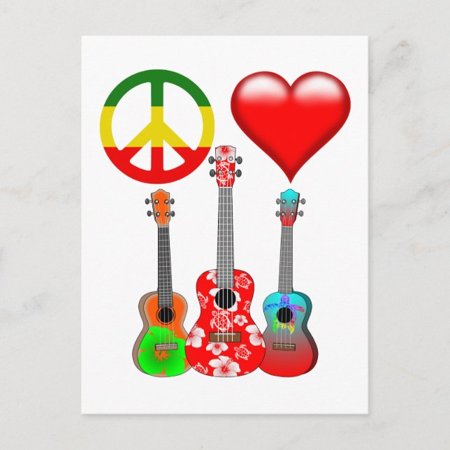 Cartão Postal Peace Love Ukuleles (Frente)
