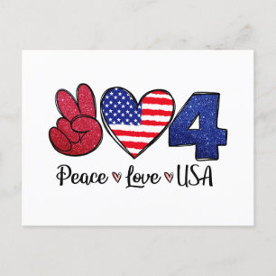 Cartão Postal Peace Love USA 4 de julho