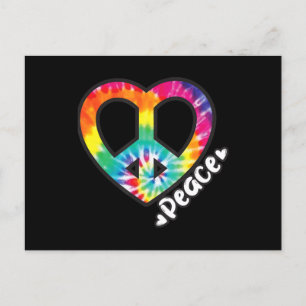 Cartão Postal Peace Tie Dye Vintage Heart Hippie Retro Groovy