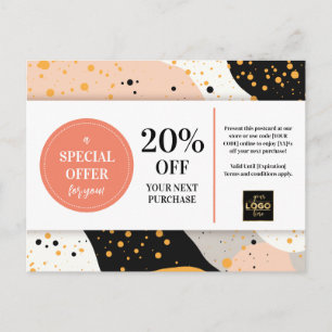 Cartão Postal Peach Dourado Terrazzo Coupon