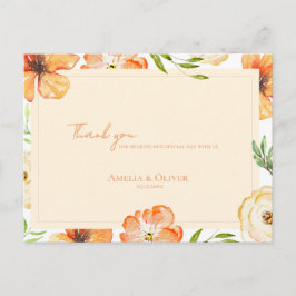 Cartão Postal Peach Florals Romantic Garden Wedding Thank You