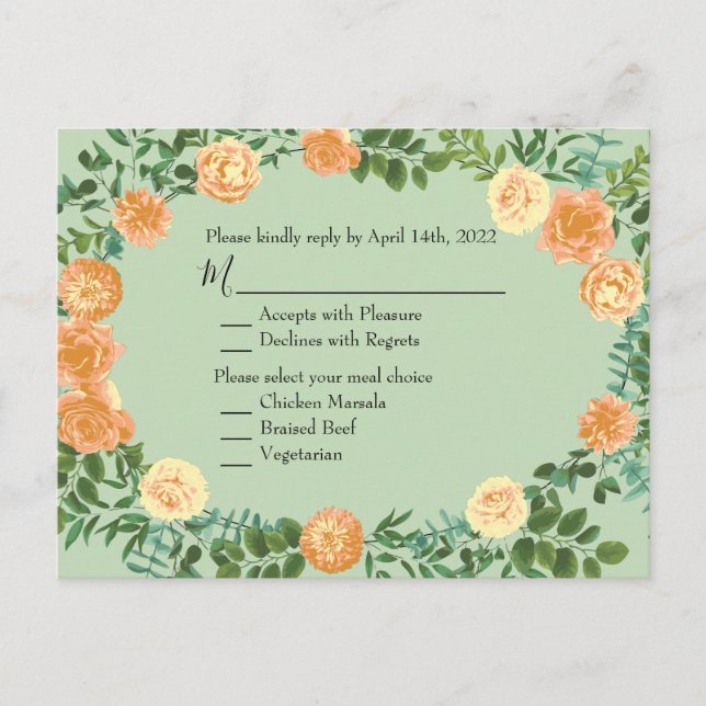 Cartão Postal Peach Green Wedding Primavera Pastel (Frente)