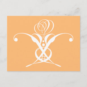 Cartão Postal Peach Retro White Flourish Rosa