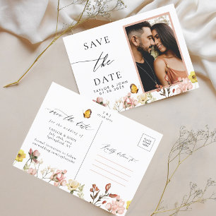 Cartão Postal Peach Wildflower Photo Save the Date
